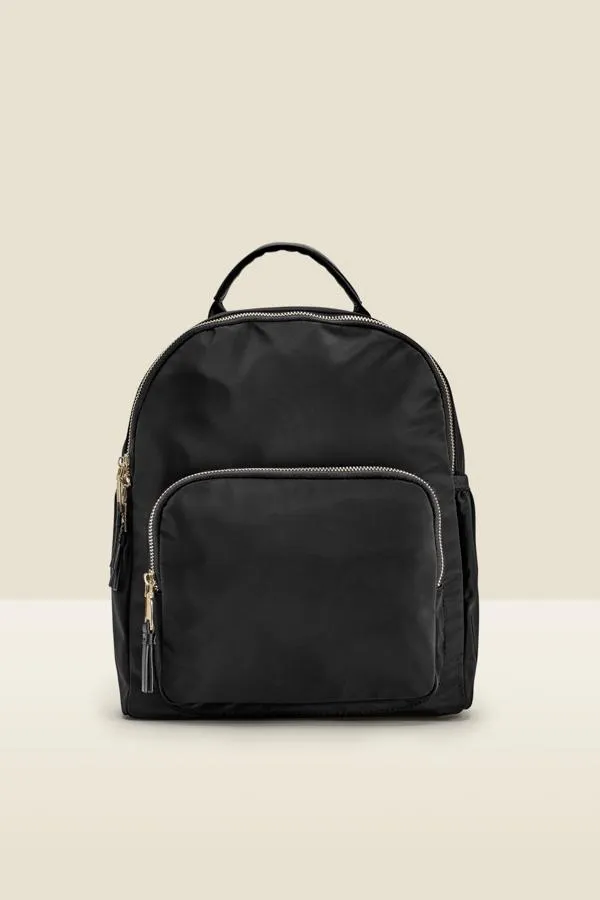 Sosandar Bags and Belts Women Black Nylon Backpack With Gold Zip Detail Black