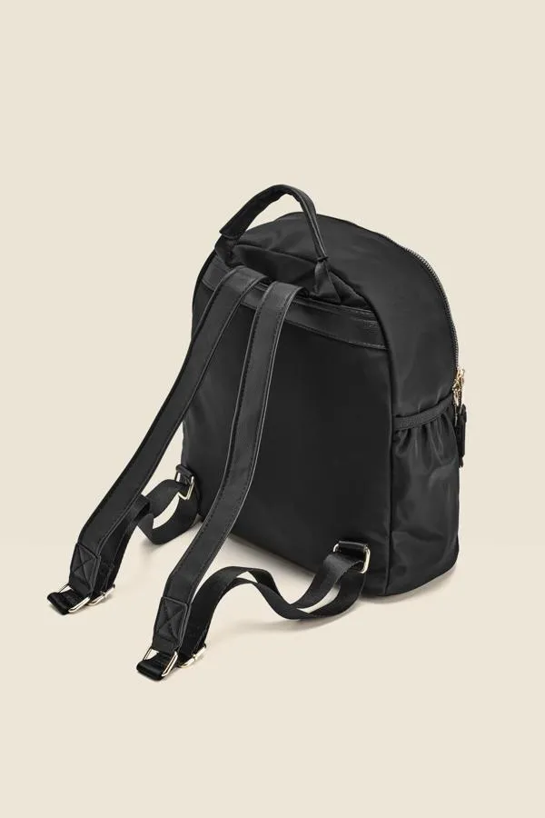 Sosandar Bags and Belts Women Black Nylon Backpack With Gold Zip Detail Black