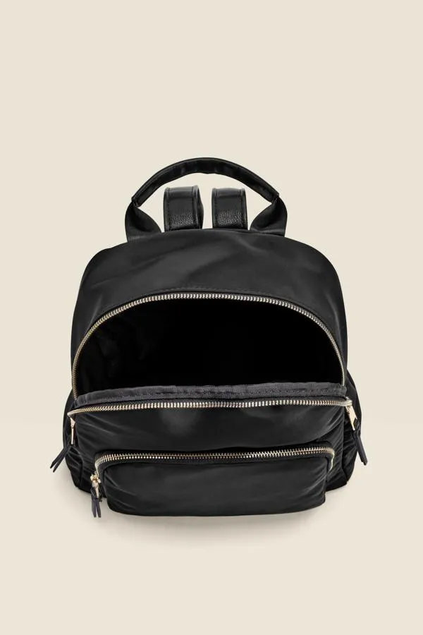 Sosandar Bags and Belts Women Black Nylon Backpack With Gold Zip Detail Black