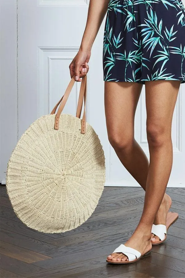 Sosandar Bags and Belts Women Natural Large Round Woven Bag
