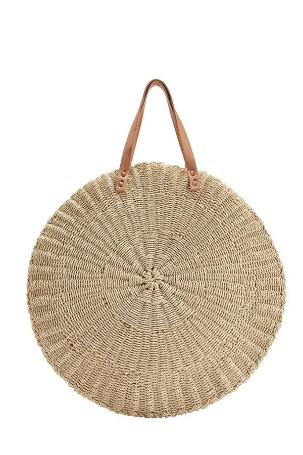 Sosandar Bags and Belts Women Natural Large Round Woven Bag