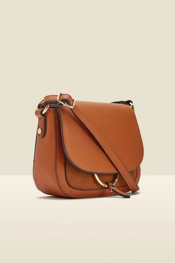 Sosandar Bags and Belts Women Tan Faux Leather Hoop Clasp Cross Body Bag Tan