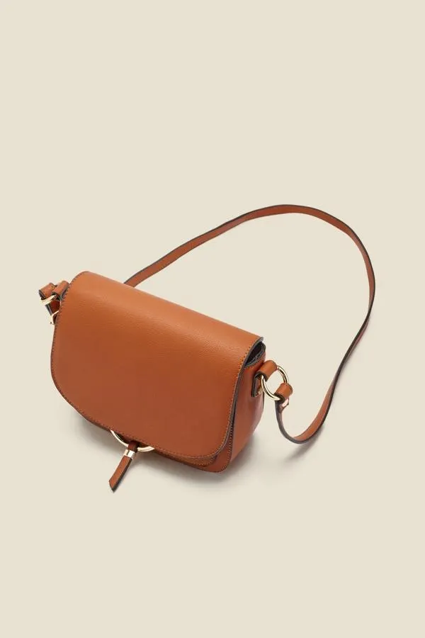 Sosandar Bags and Belts Women Tan Faux Leather Hoop Clasp Cross Body Bag Tan