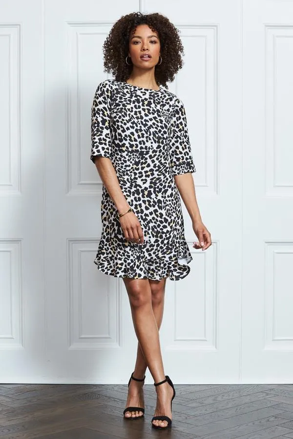 Sosandar Dresses Women Animal Print Ruffle Hem Shift Dress