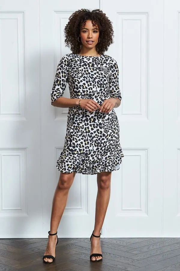 Sosandar Dresses Women Animal Print Ruffle Hem Shift Dress
