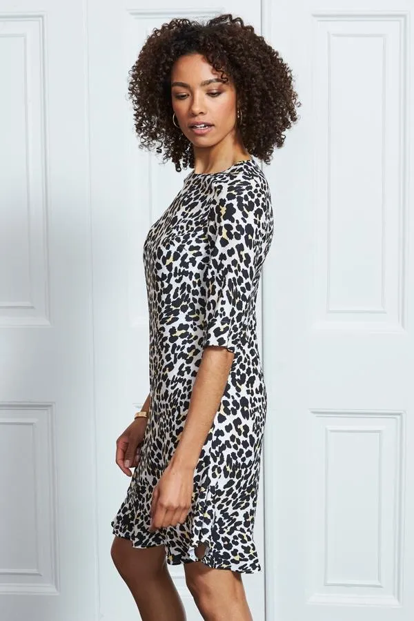 Sosandar Dresses Women Animal Print Ruffle Hem Shift Dress