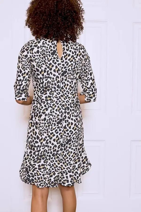 Sosandar Dresses Women Animal Print Ruffle Hem Shift Dress