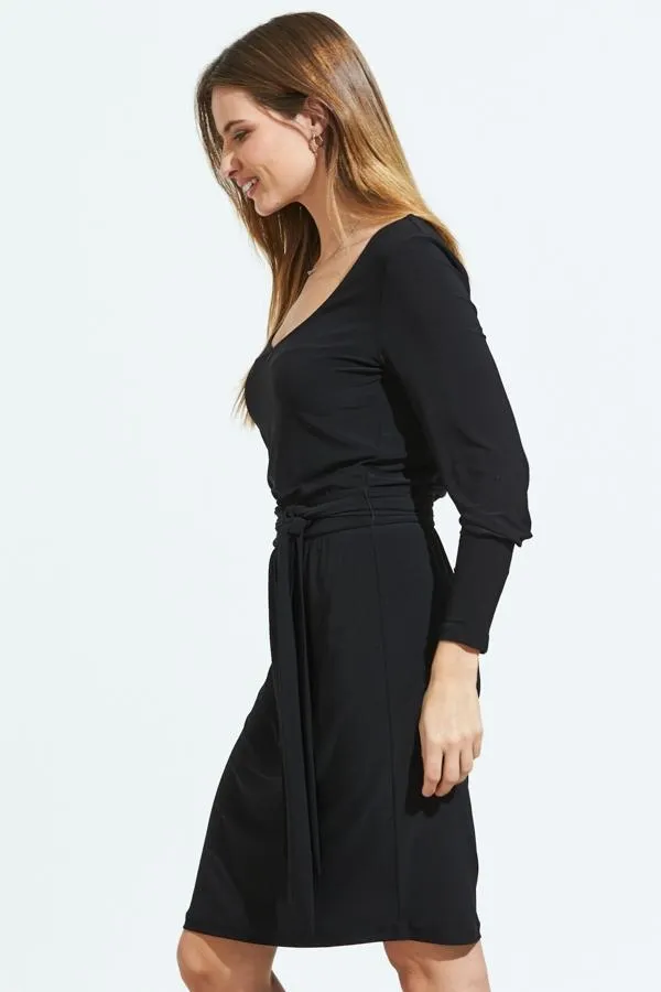 Sosandar Dresses Women Black Jersey Tie Waist Long Sleeve Dress Black