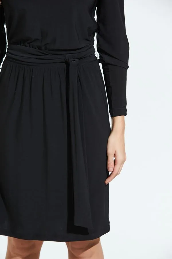 Sosandar Dresses Women Black Jersey Tie Waist Long Sleeve Dress Black