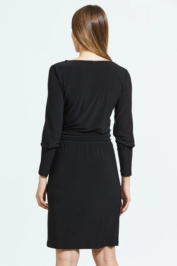 Sosandar Dresses Women Black Jersey Tie Waist Long Sleeve Dress Black
