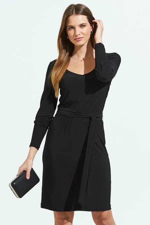 Sosandar Dresses Women Black Jersey Tie Waist Long Sleeve Dress Black