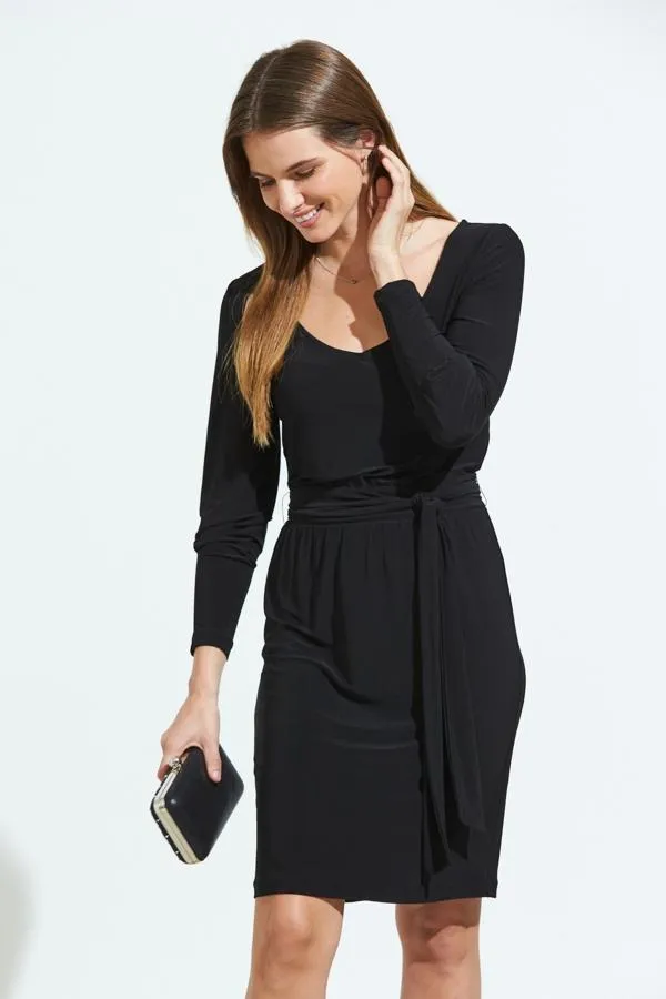 Sosandar Dresses Women Black Jersey Tie Waist Long Sleeve Dress Black