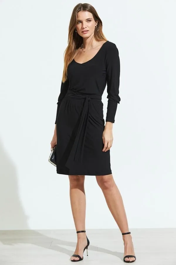 Sosandar Dresses Women Black Jersey Tie Waist Long Sleeve Dress Black