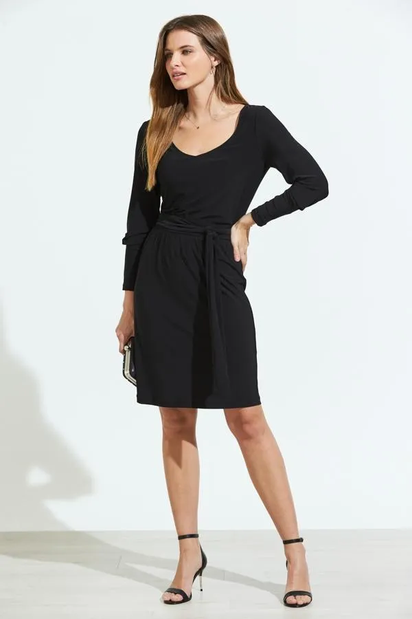 Sosandar Dresses Women Black Jersey Tie Waist Long Sleeve Dress Black