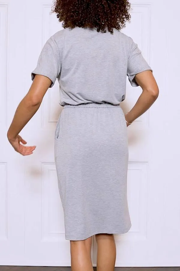 Sosandar Dresses Women Grey Super Soft Premium Jersey T Shirt Dress Grey