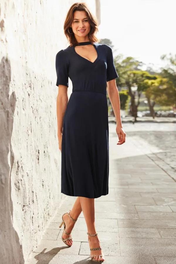 Sosandar Dresses Women Navy Cut Out Back Detail Midi Dress Navy