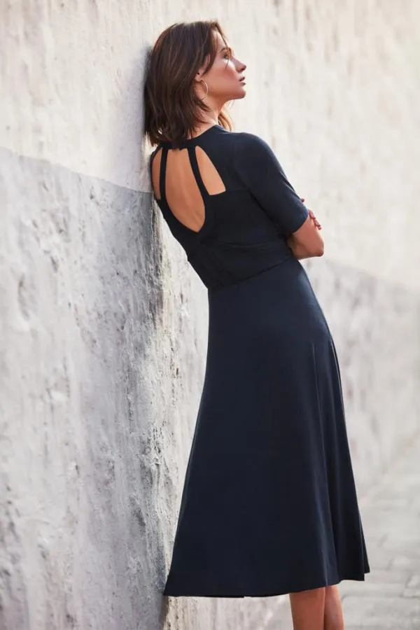 Sosandar Dresses Women Navy Cut Out Back Detail Midi Dress Navy Sosandar Dresses Women Navy Cut Out Back Detail Midi Dress Navy