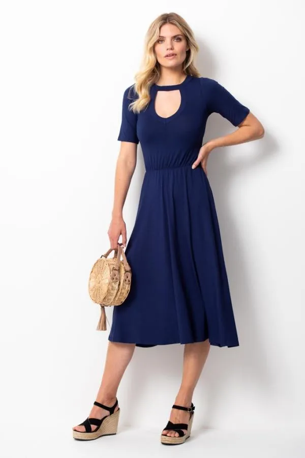 Sosandar Dresses Women Navy Cut Out Back Detail Midi Dress Navy Sosandar Dresses Women Navy Cut Out Back Detail Midi Dress Navy