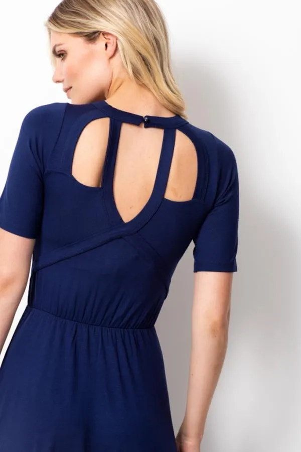 Sosandar Dresses Women Navy Cut Out Back Detail Midi Dress Navy Sosandar Dresses Women Navy Cut Out Back Detail Midi Dress Navy