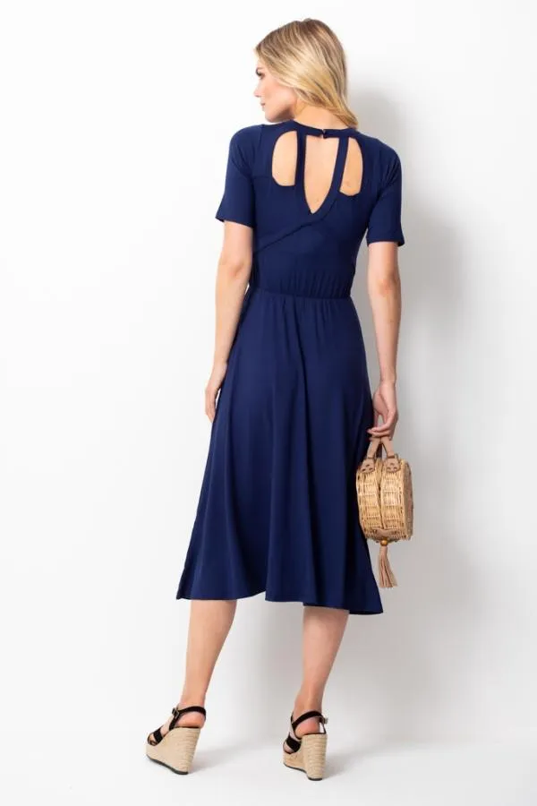 Sosandar Dresses Women Navy Cut Out Back Detail Midi Dress Navy Sosandar Dresses Women Navy Cut Out Back Detail Midi Dress Navy