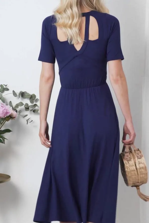 Sosandar Dresses Women Navy Cut Out Back Detail Midi Dress Navy Sosandar Dresses Women Navy Cut Out Back Detail Midi Dress Navy