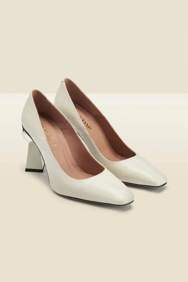 Sosandar Heels Women Coco White Leather Abstract Heel Court Shoe White