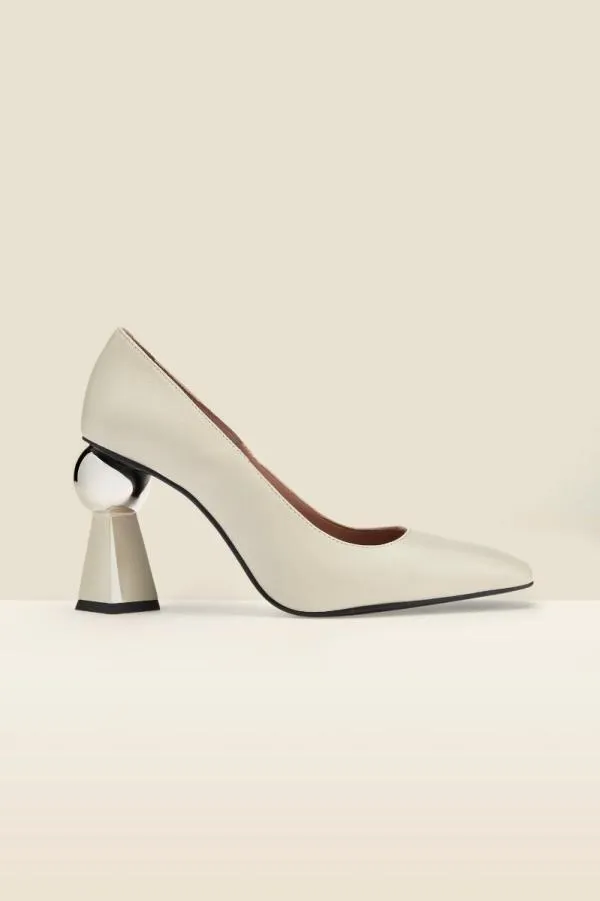 Sosandar Heels Women Coco White Leather Abstract Heel Court Shoe White