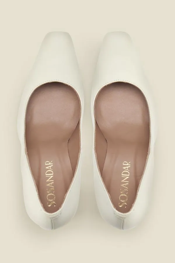 Sosandar Heels Women Coco White Leather Abstract Heel Court Shoe White