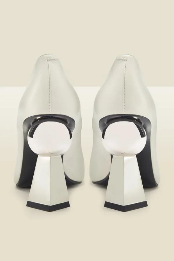 Sosandar Heels Women Coco White Leather Abstract Heel Court Shoe White