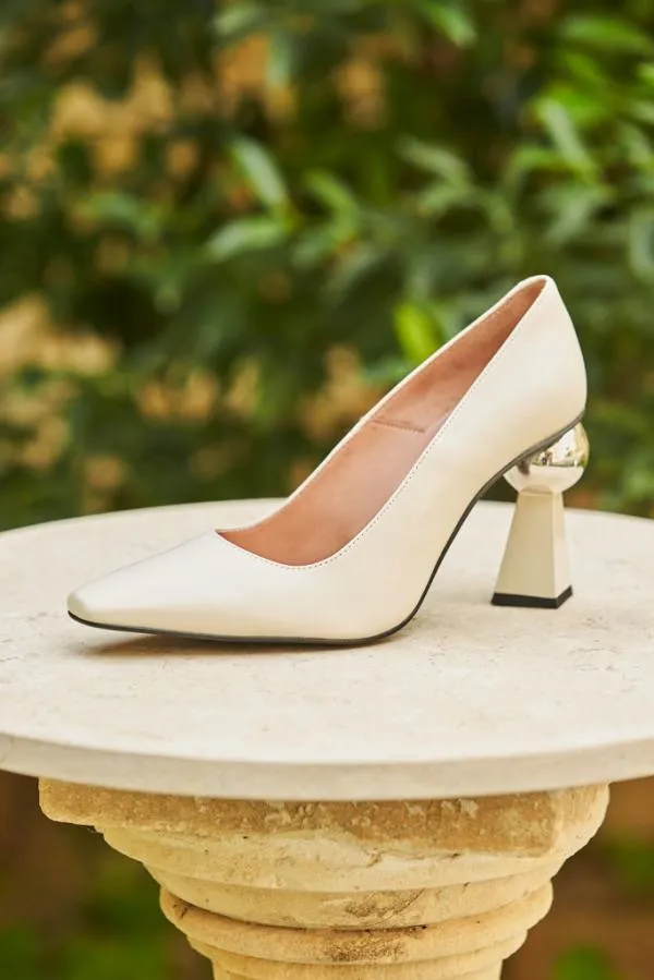 Sosandar Heels Women Coco White Leather Abstract Heel Court Shoe White