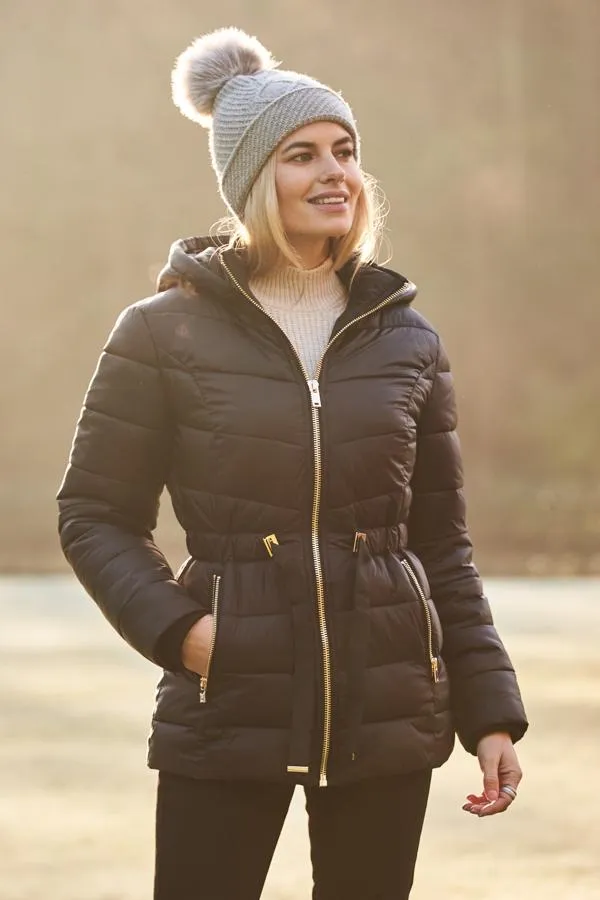 Sosandar Jackets and Coats Women Black Luxe Gold Trim Padded Coat With Adjustable Waist Black