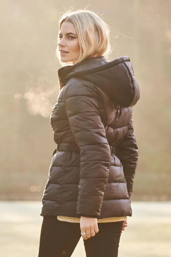 Sosandar Jackets and Coats Women Black Luxe Gold Trim Padded Coat With Adjustable Waist Black
