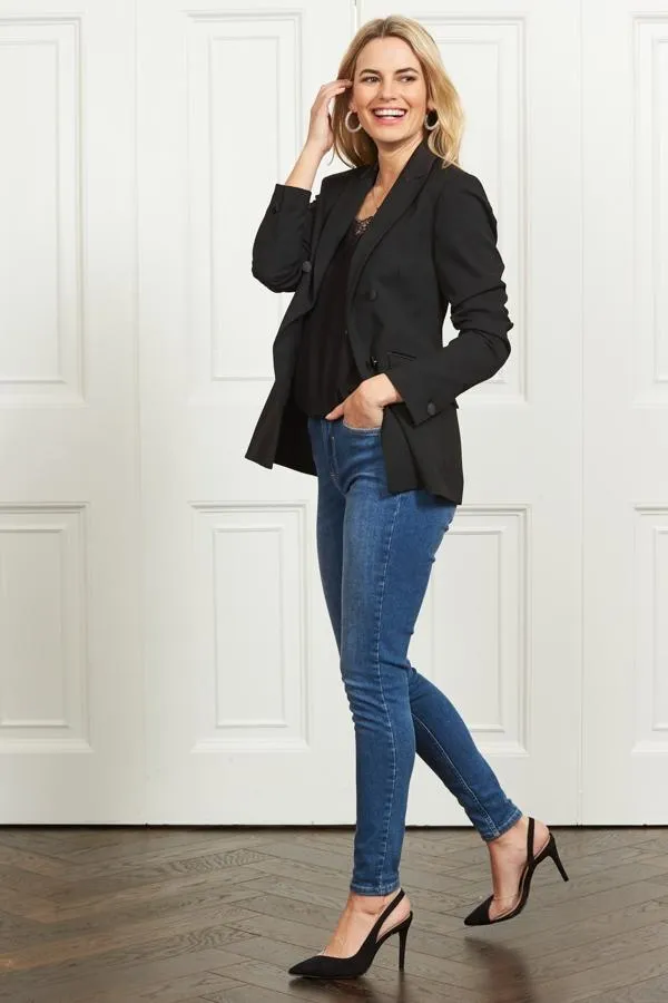 Sosandar Jackets and Coats Women Black Silky Detail Tuxedo Blazer Black