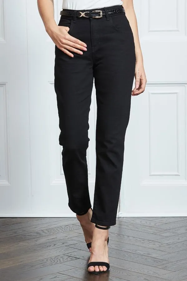 Sosandar Jeans and Jeggings Women Black Slim Leg Mom Jeans Black