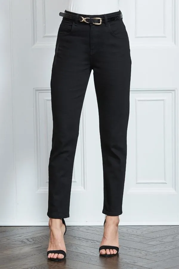 Sosandar Jeans and Jeggings Women Black Slim Leg Mom Jeans Black