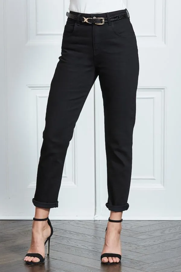 Sosandar Jeans and Jeggings Women Black Slim Leg Mom Jeans Black