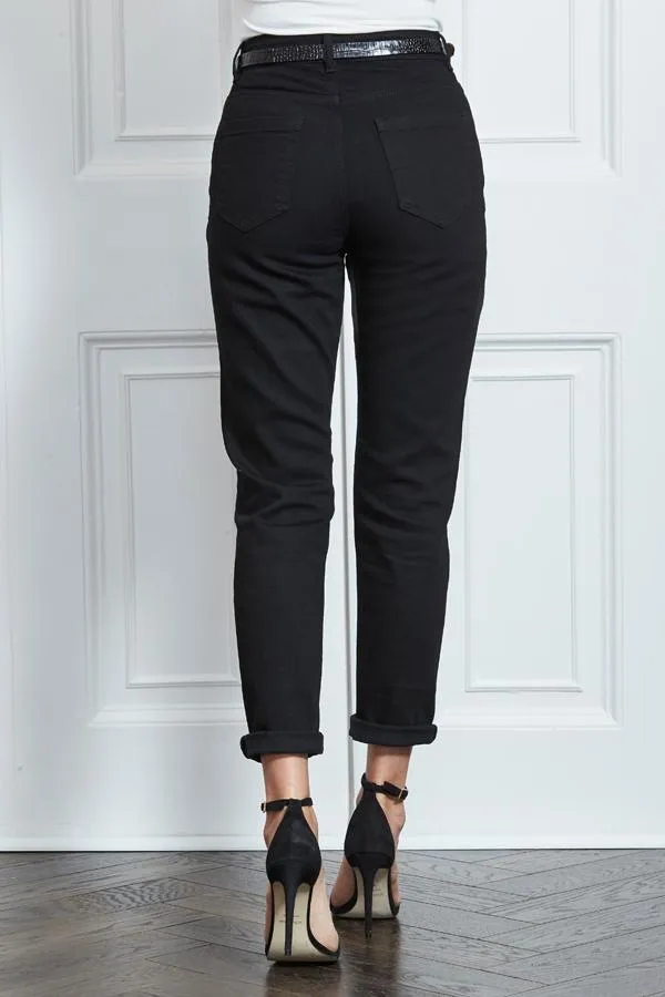 Sosandar Jeans and Jeggings Women Black Slim Leg Mom Jeans Black