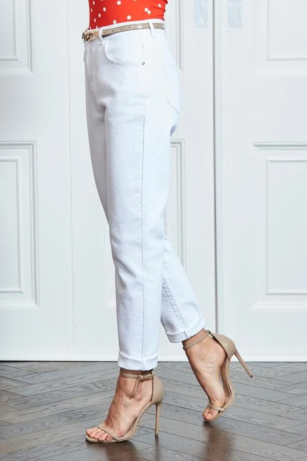 Sosandar Jeans and Jeggings Women White Denim Slim Leg Mom Jeans White