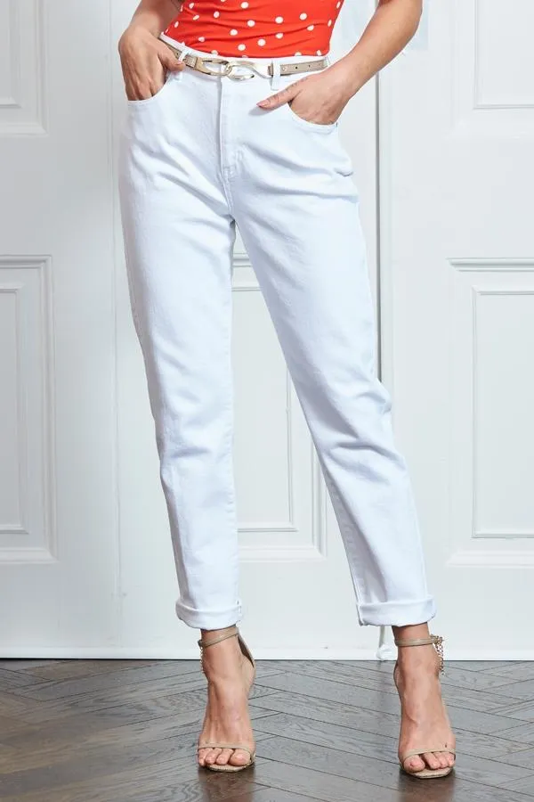 Sosandar Jeans and Jeggings Women White Denim Slim Leg Mom Jeans White