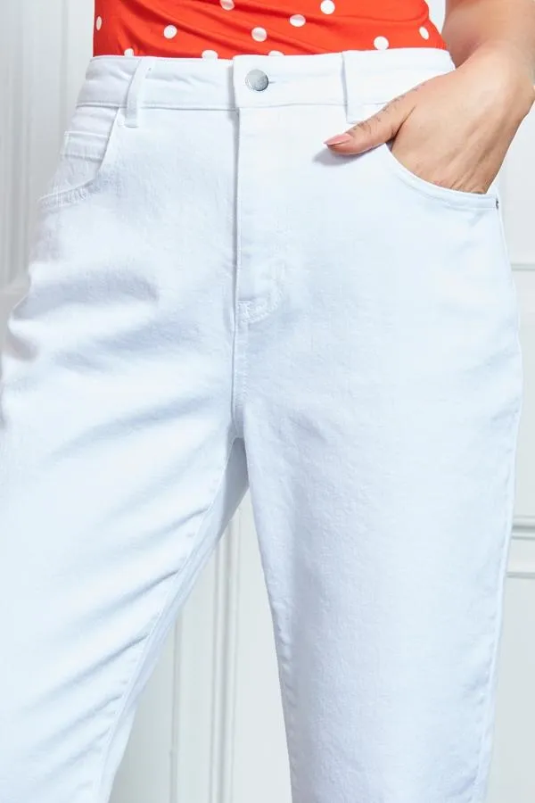 Sosandar Jeans and Jeggings Women White Denim Slim Leg Mom Jeans White