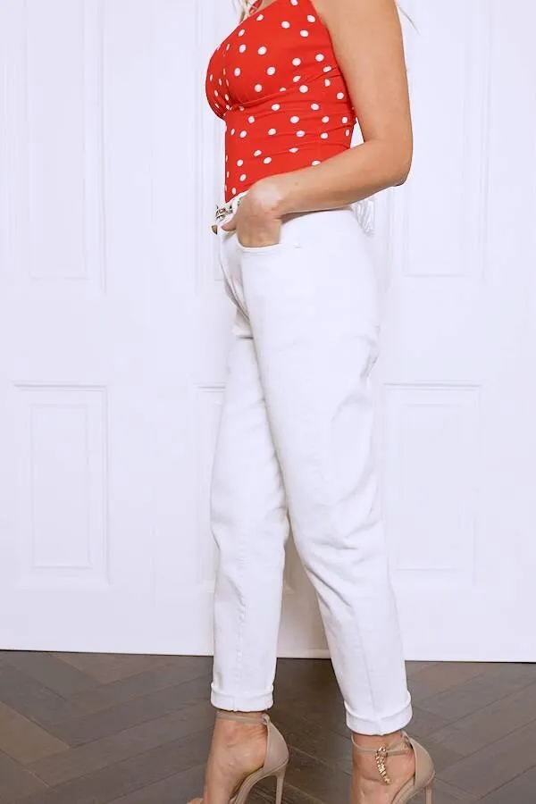 Sosandar Jeans and Jeggings Women White Denim Slim Leg Mom Jeans White