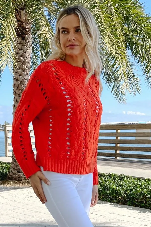 Sosandar Knitwear Women Red Open Stitch Cable Knit Jumper Red