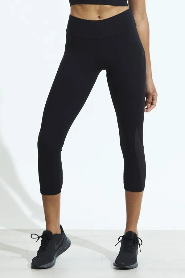 Sosandar Leisurewear Women Black High Waisted Mesh Detail Cropped Activewear Leggings Black