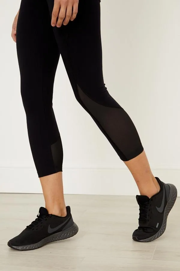 Sosandar Leisurewear Women Black High Waisted Mesh Detail Cropped Activewear Leggings Black