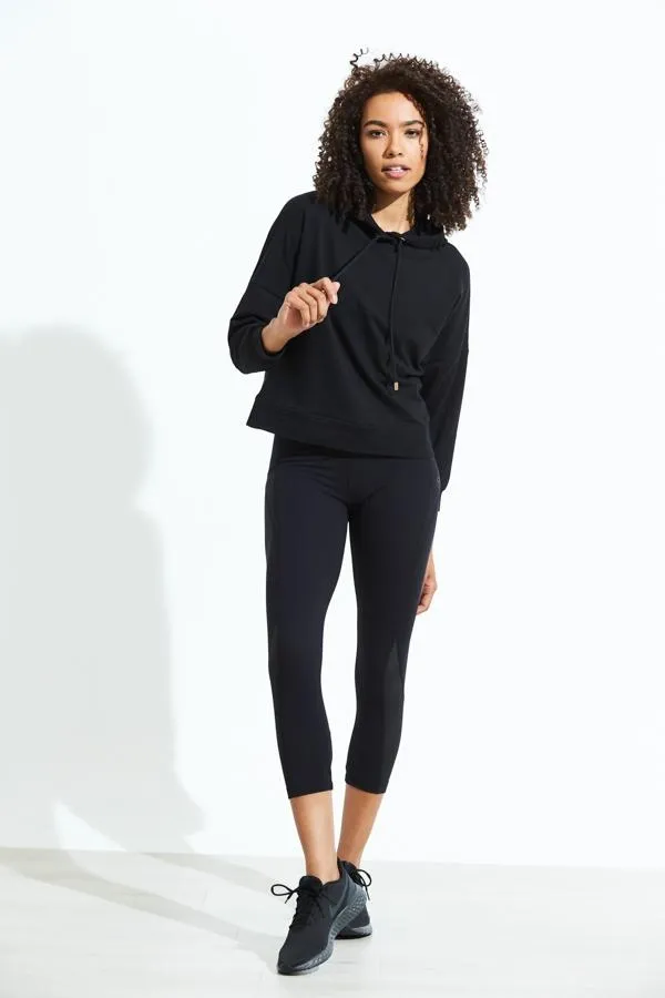 Sosandar Leisurewear Women Black High Waisted Mesh Detail Cropped Activewear Leggings Black