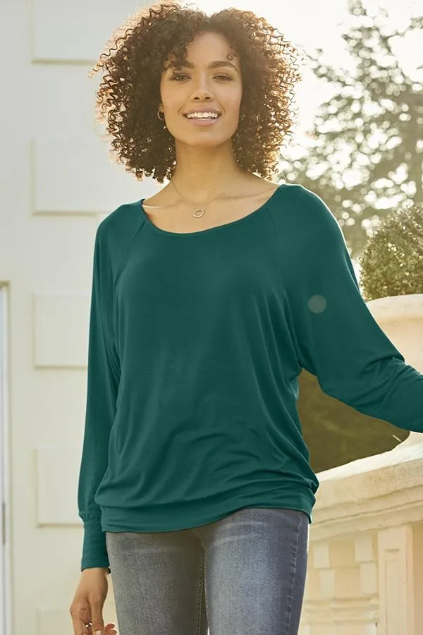 Sosandar Leisurewear Women Forest Green Relaxed Fit Long Sleeve Top Forest Green Sosandar Leisurewear Women Forest Green Relaxed Fit Long Sleeve Top Forest Green