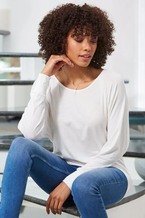 Sosandar Leisurewear Women Ivory Relaxed Fit Long Sleeve Top Ivory