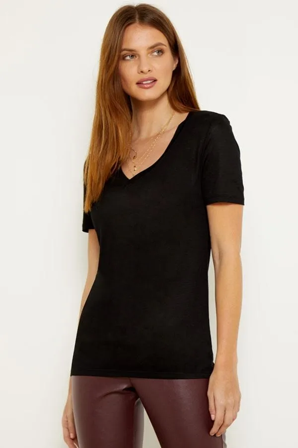 Sosandar Loungewear Women Black Super Soft Jersey V Neck T Shirt Black