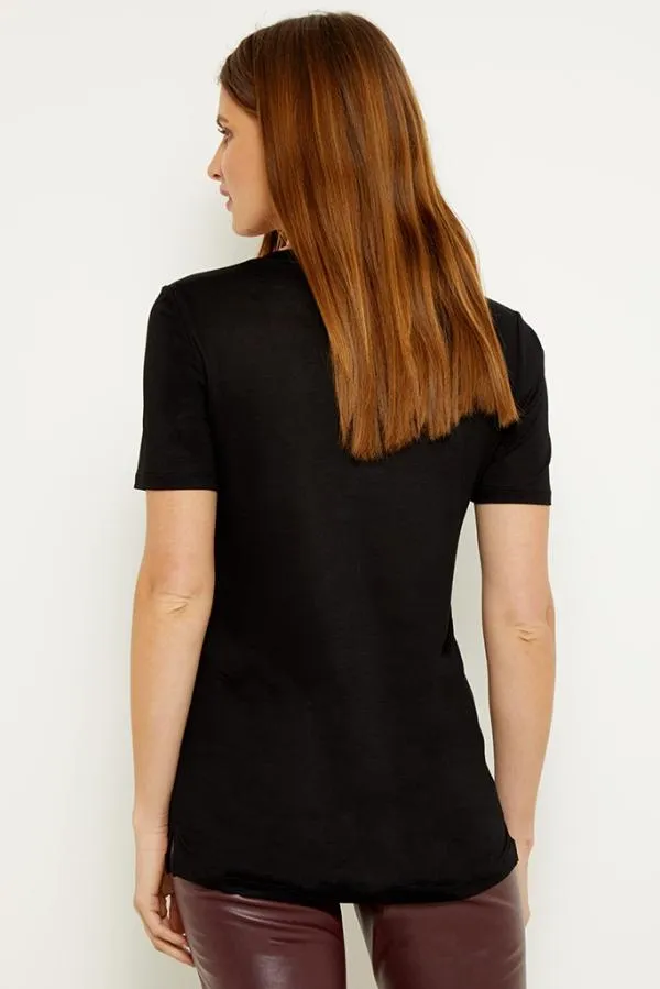Sosandar Loungewear Women Black Super Soft Jersey V Neck T Shirt Black