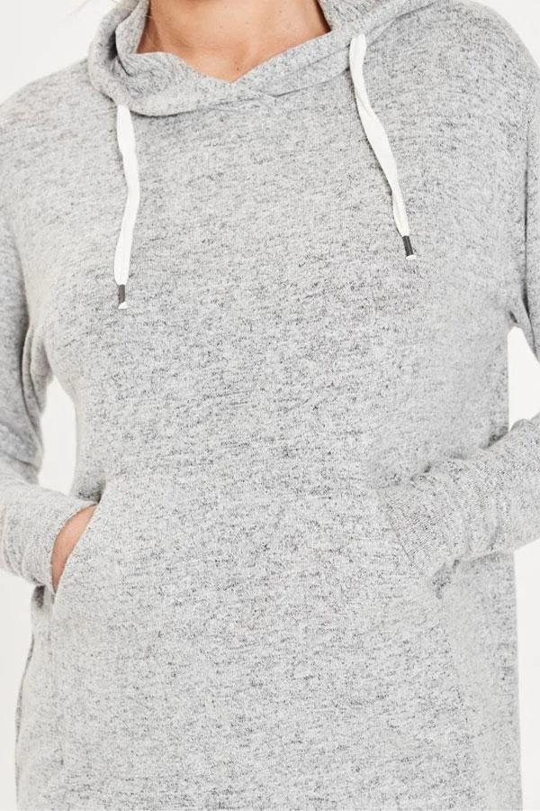 Sosandar Loungewear Women Light Grey Marl Super Soft Hooded Top With Pockets Light Grey